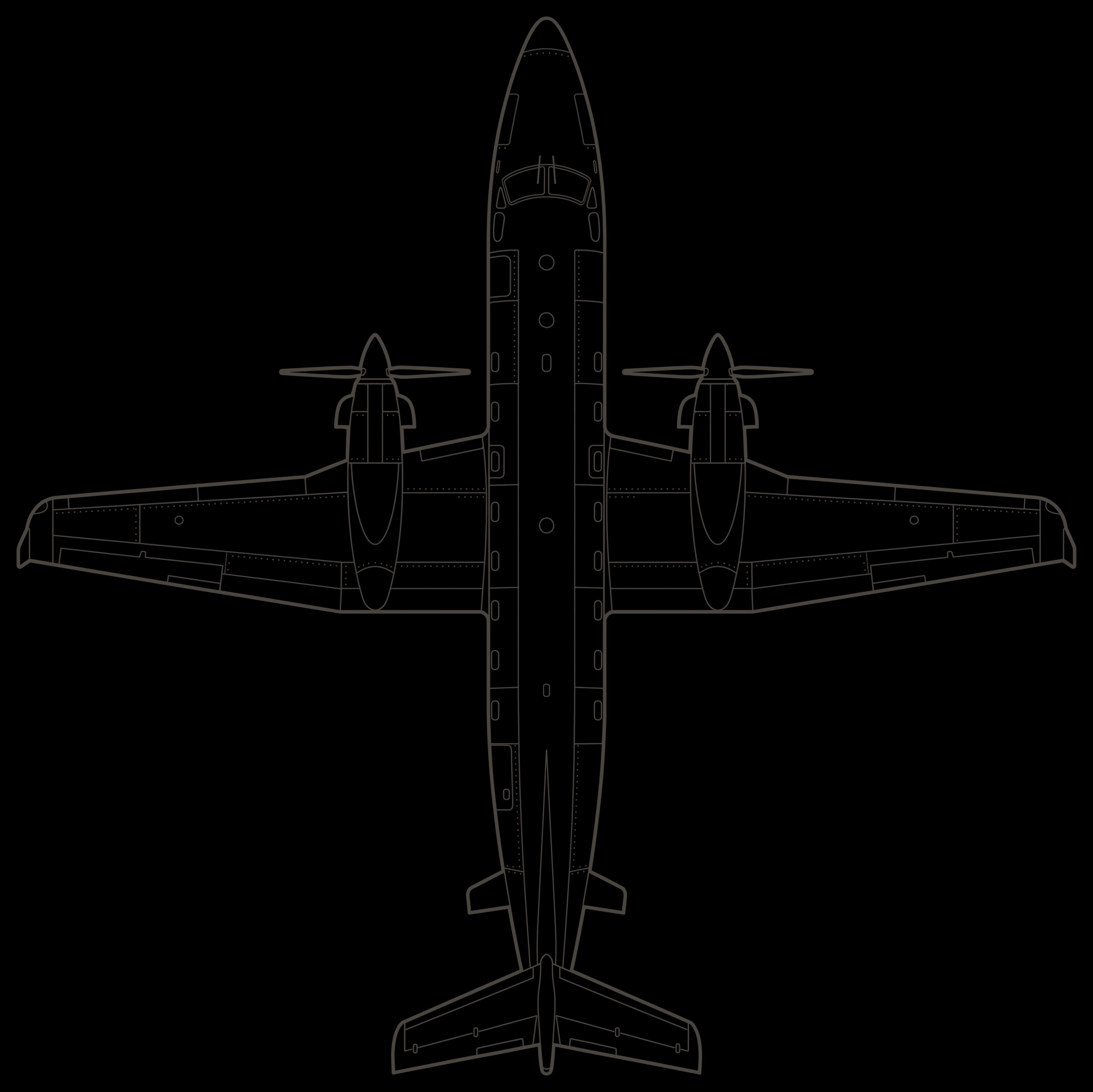 Beechcraft 1900D, top view line drawing