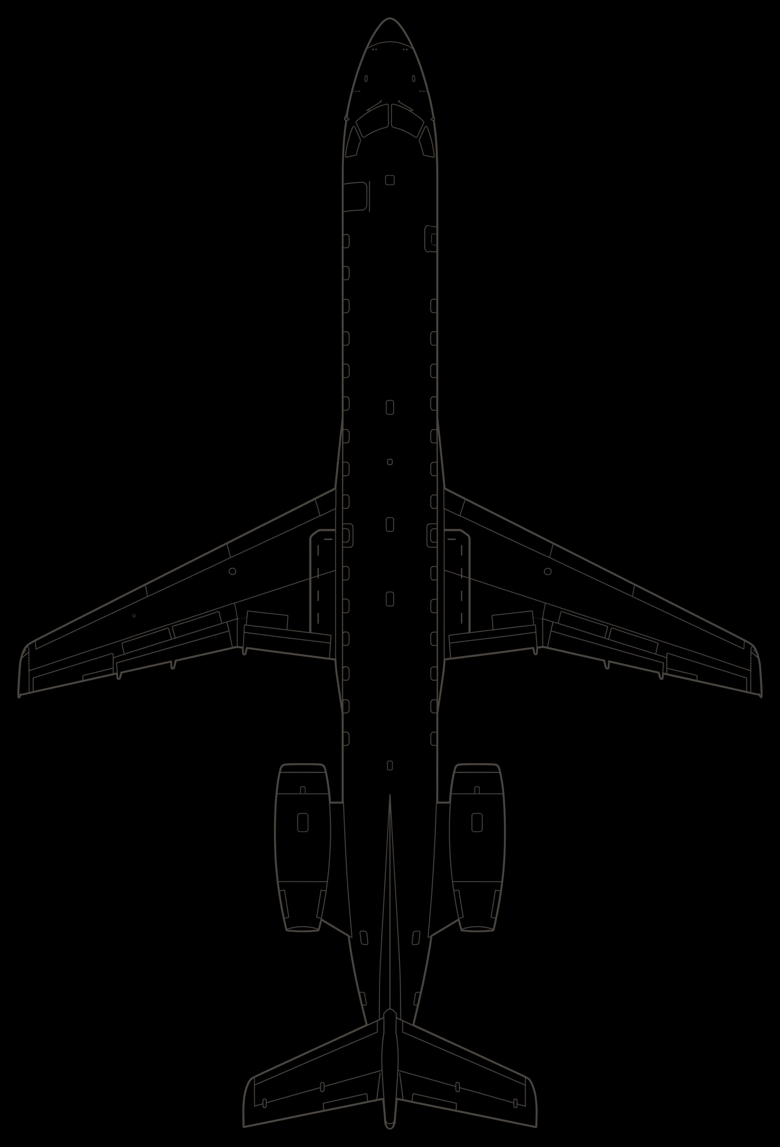 Embraer ERJ-145, top view line drawing