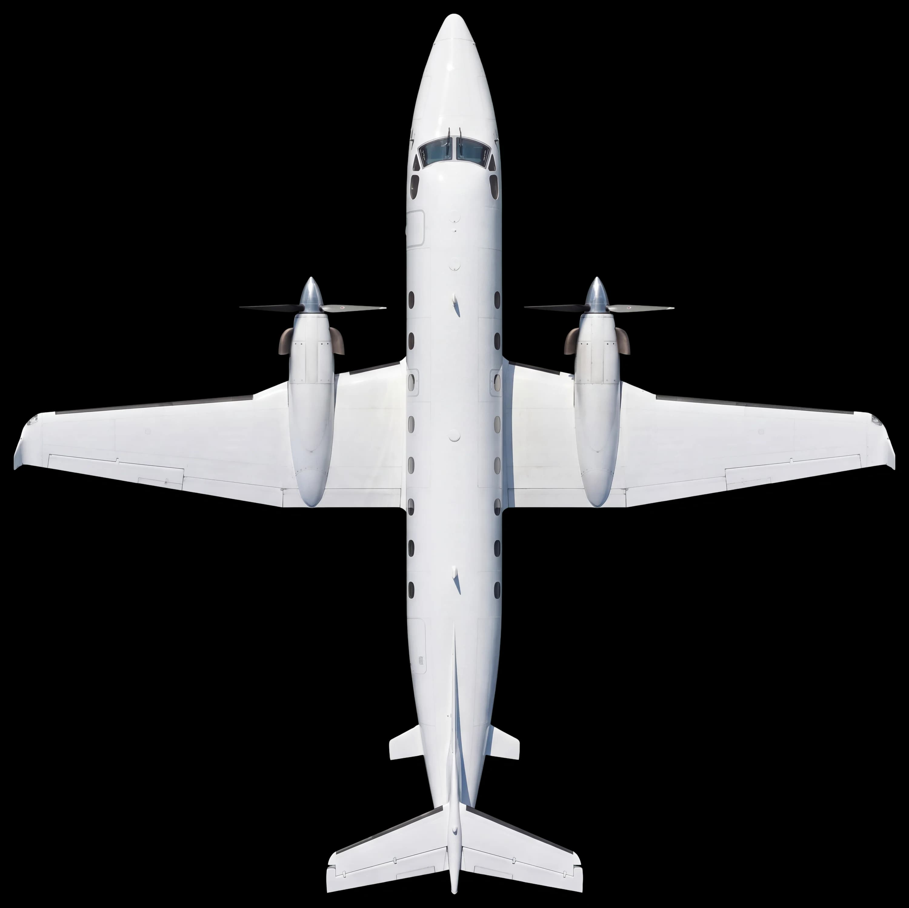 A Beechcraft 1900D in plain white seen from directly above (AI-generated illustration)