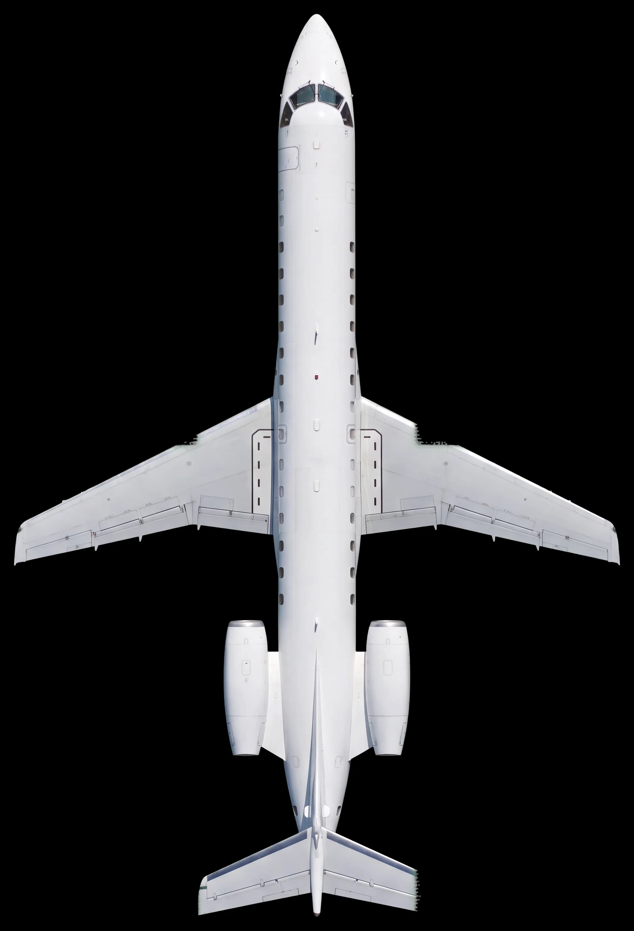 An ERJ-145 in plain white seen from directly above (AI-generated illustration)