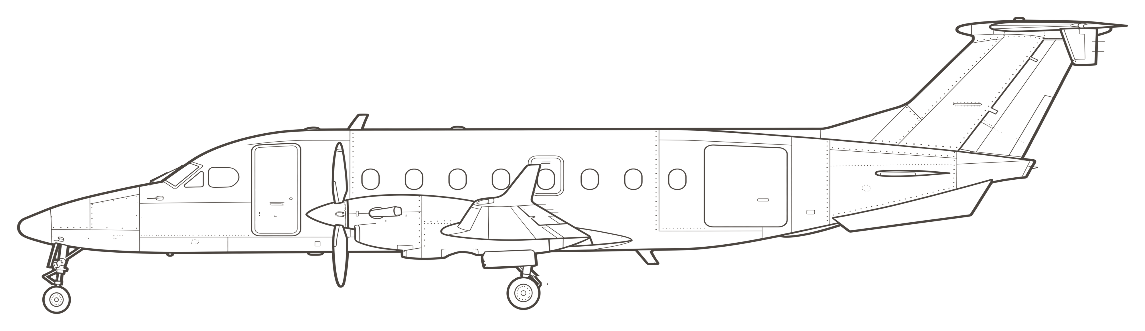 Beechcraft 1900D, side view line drawing
