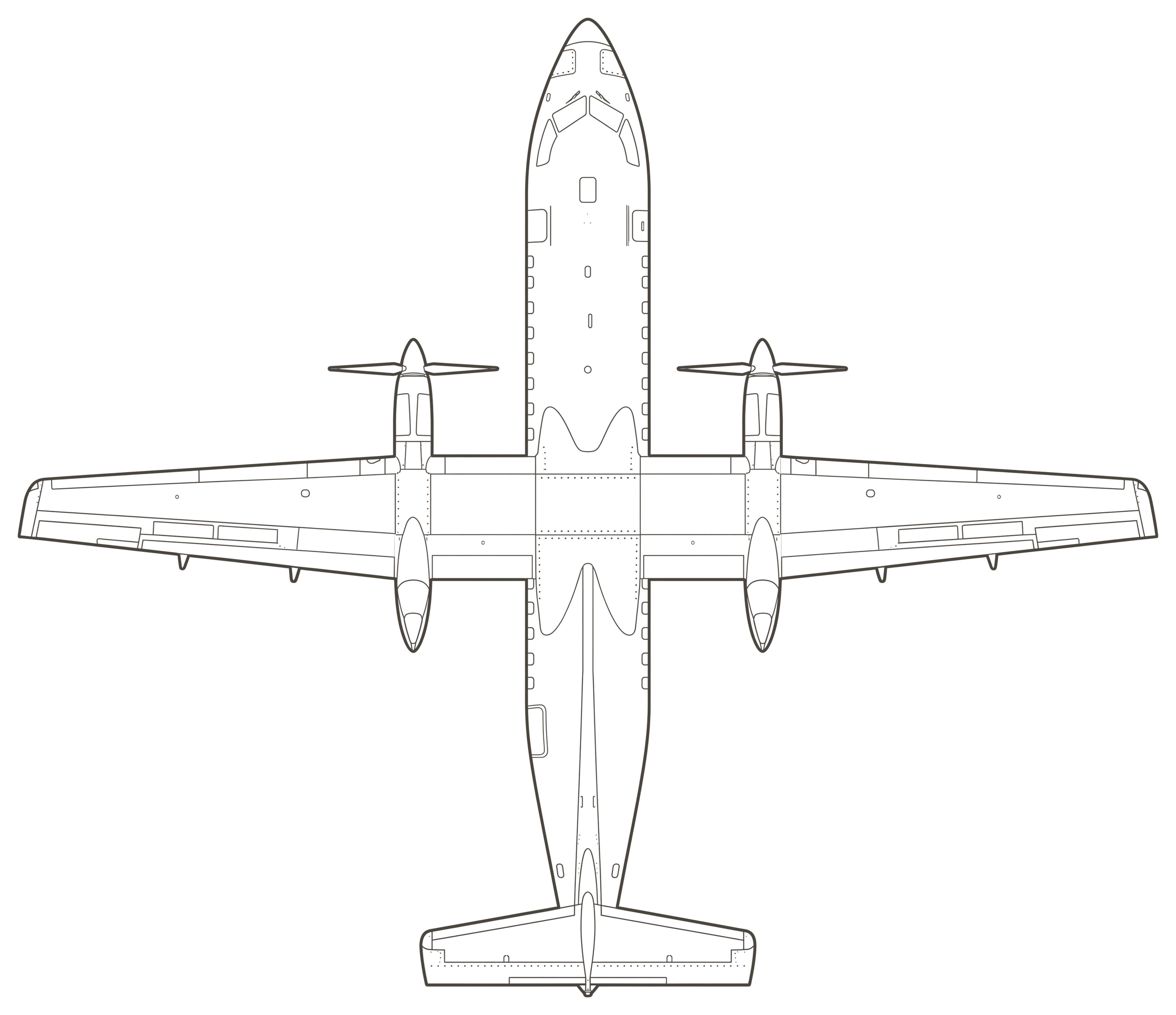 Dash 8, top view line drawing