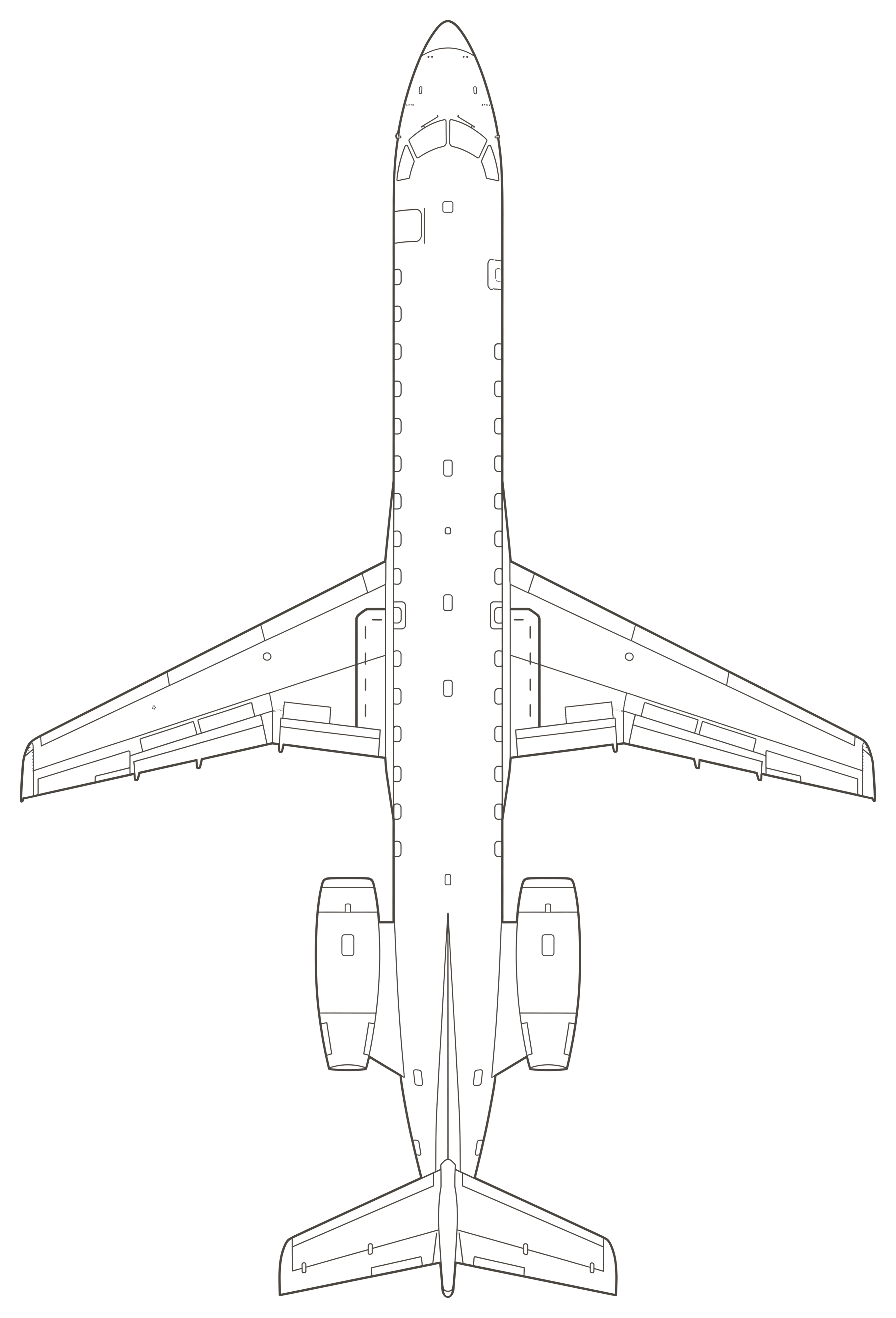 Embraer ERJ-145, top view line drawing